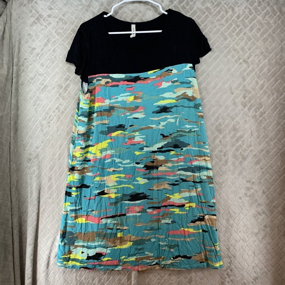 Pieces Kensie Womens XL Mini Dress Colorful Art to Wear Short Sleeve A Line